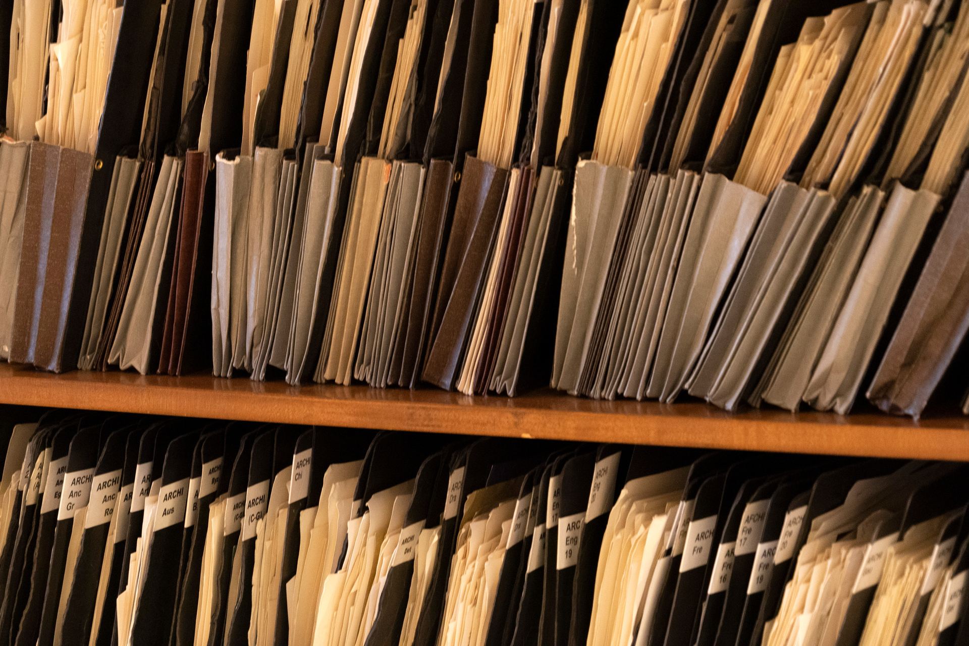 An old archive shelf of records