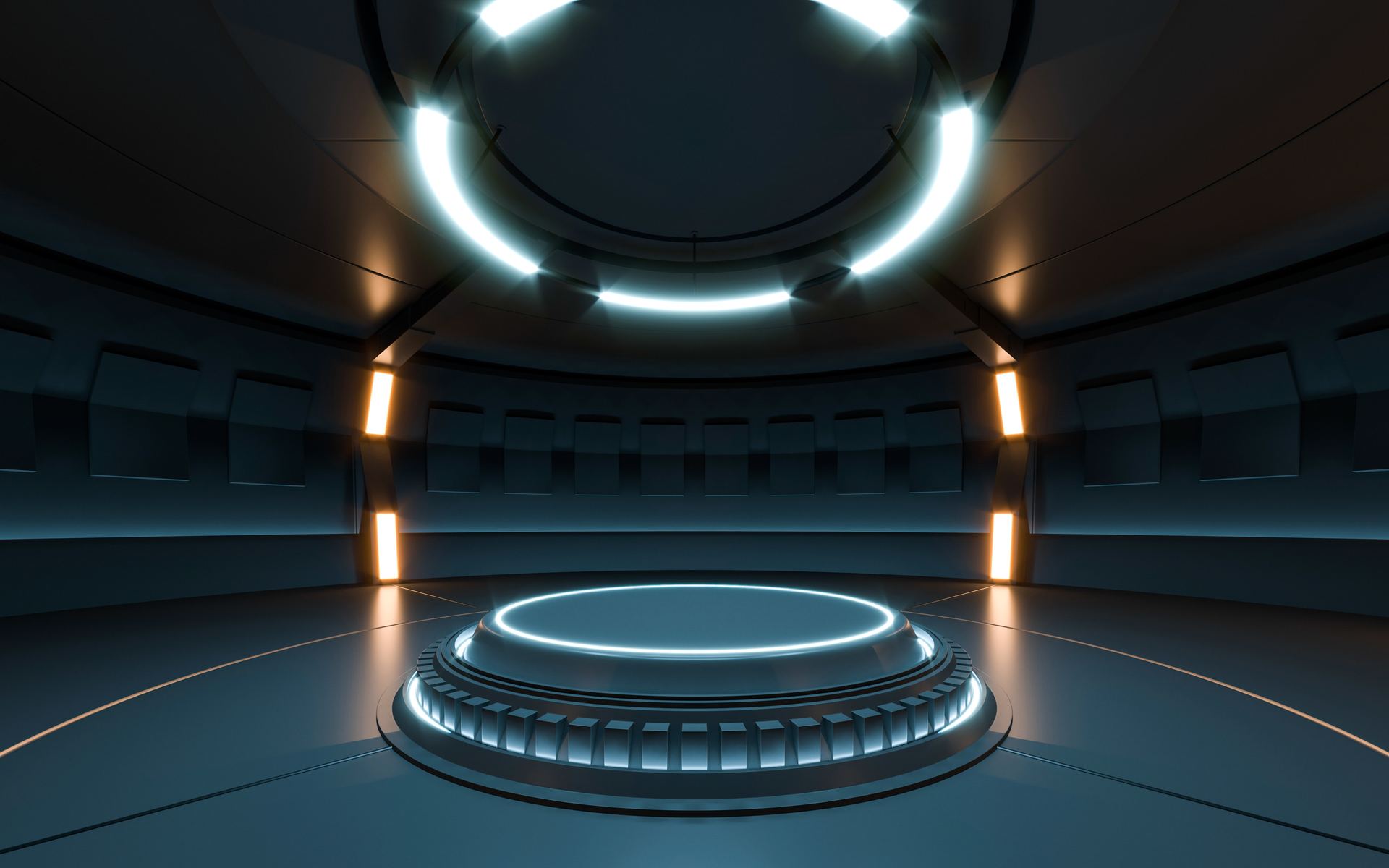 A moody, neon-lit futuristic corridor