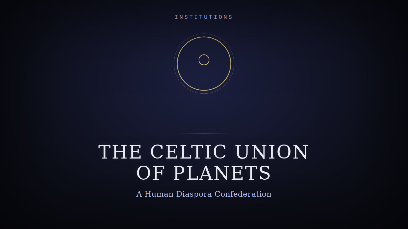 Designed cover for the Celtic Union of Planets: a gold Celtic knotwork emblem in a ringed seal, on a dark background — not an Earth wildlife photo.