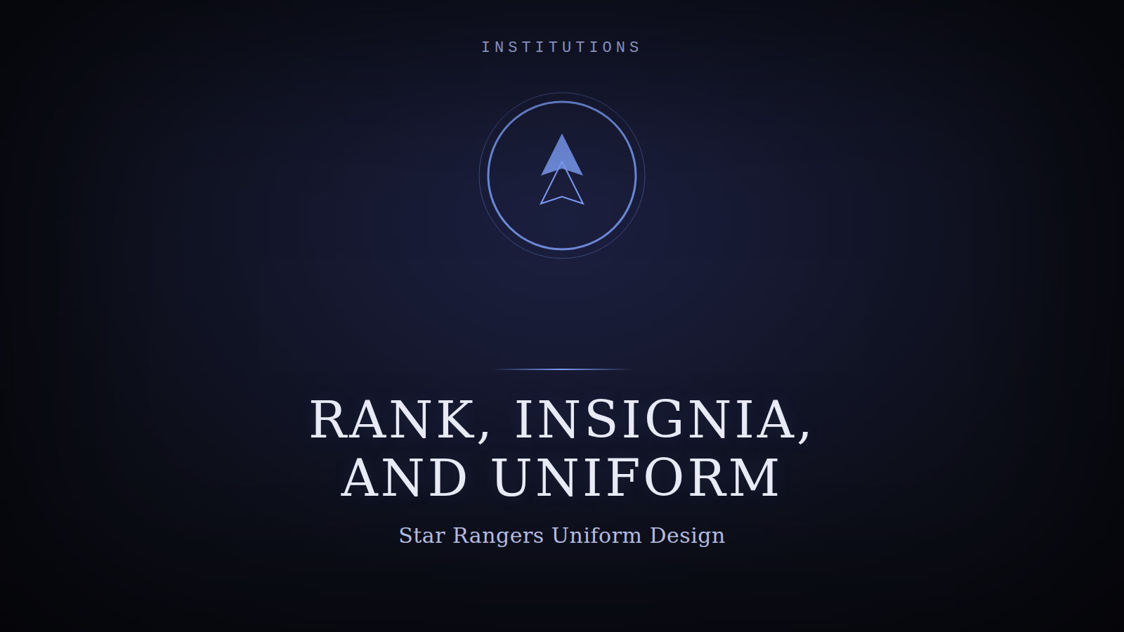 Designed cover for Rank, Insignia, and the Ranger Uniform: a blue chevron insignia emblem in a ringed seal, on a dark background.