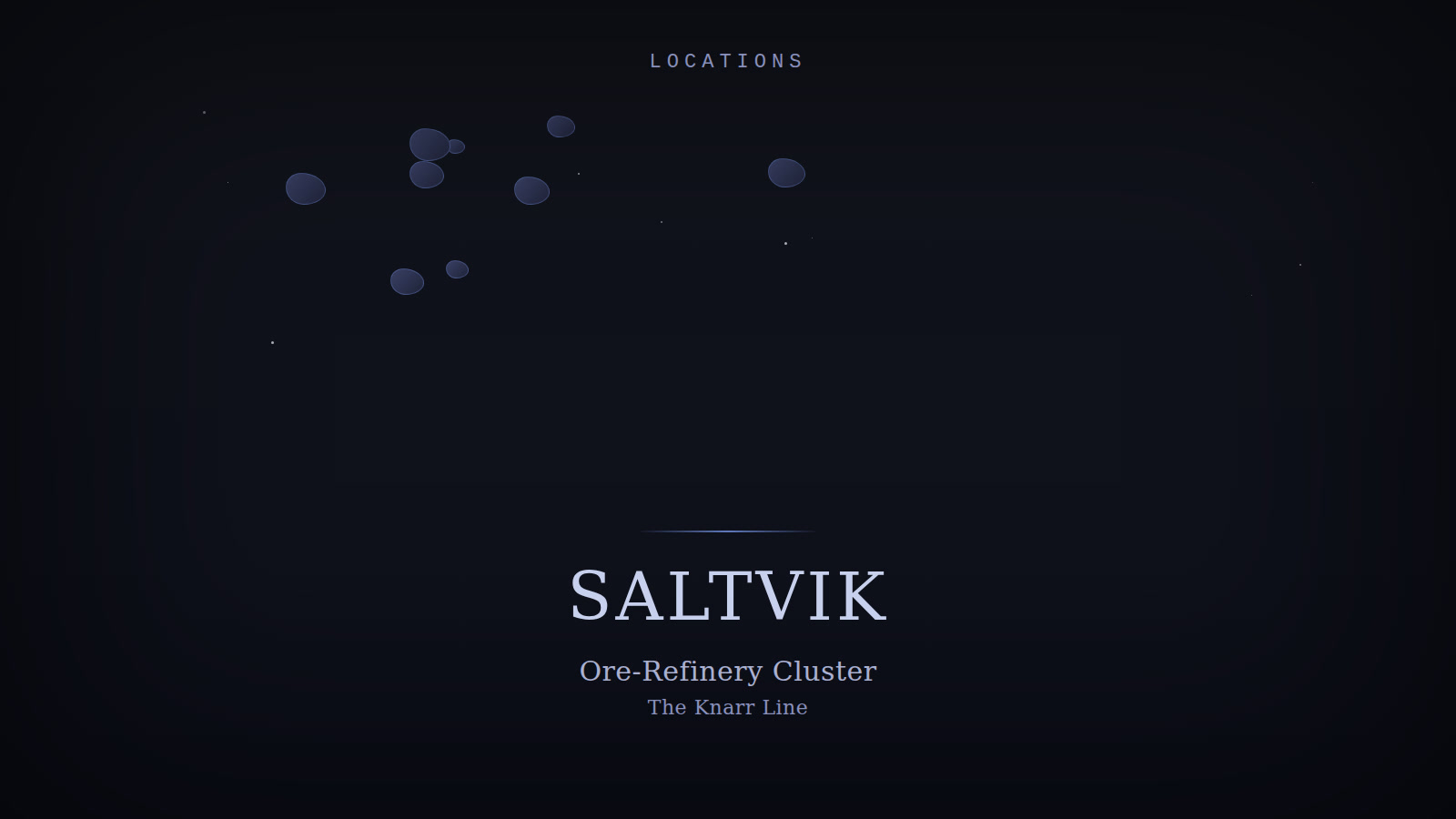 Designed cover for Saltvik: a scattering of small ore-refinery cluster shapes on a dark starfield background.