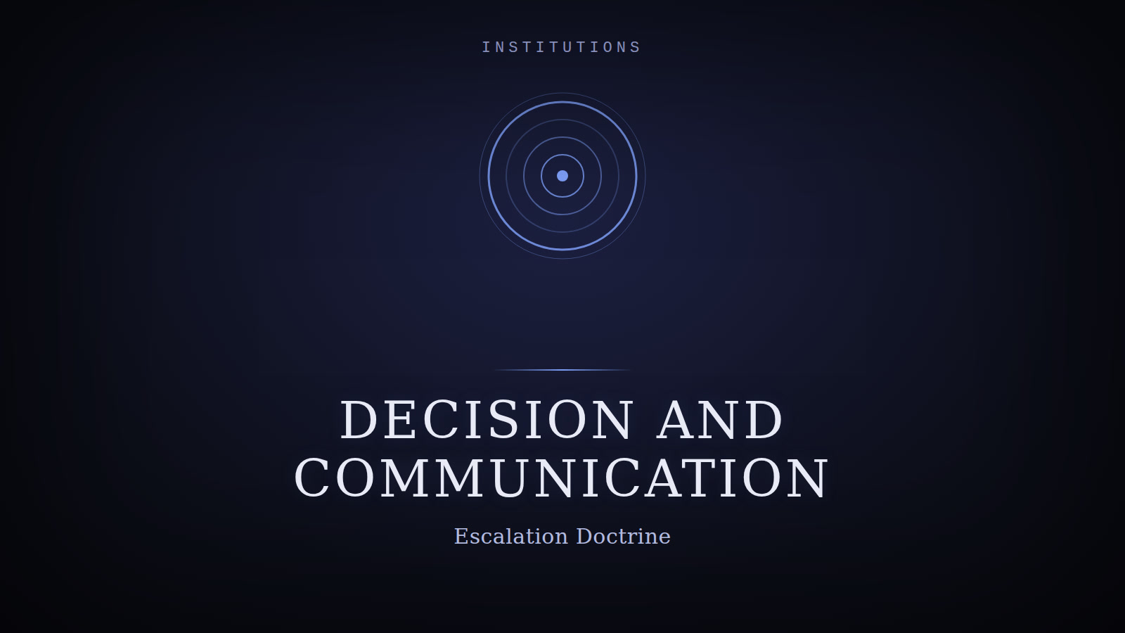 Designed cover for Decision-Making and Communication in the Star Rangers: a blue signal/broadcast-wave emblem in a ringed seal, on a dark background.