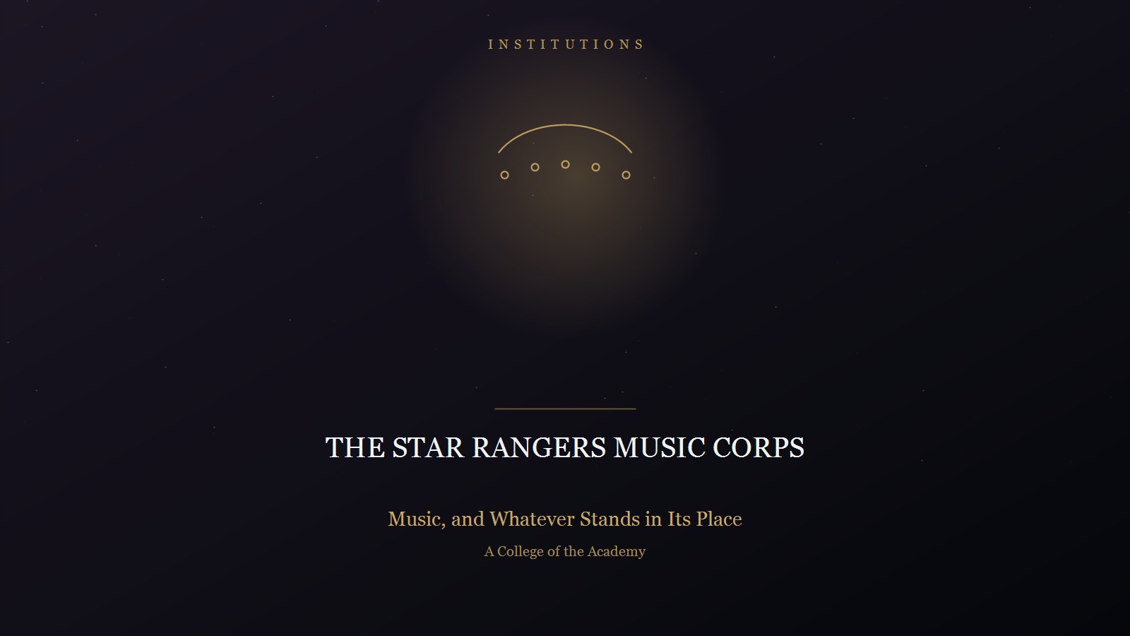 Designed cover for the Star Rangers Music Corps: five brass points in an arc in a soft tinted glow on a dark plum background, like notes on a stave