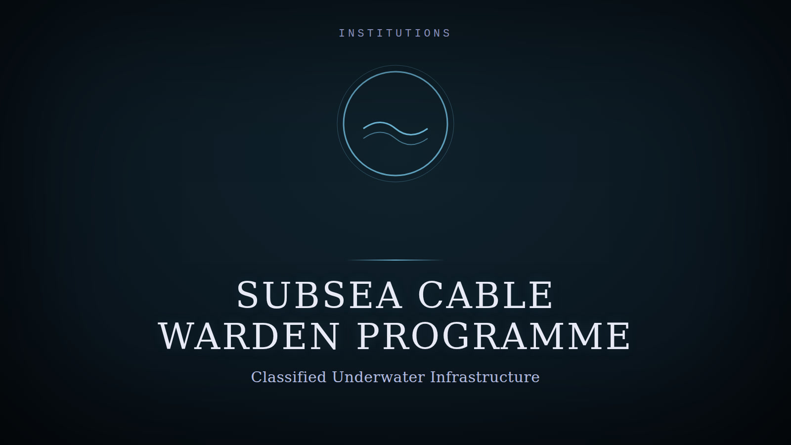 Designed cover for the Subsea Cable Warden Programme: a light-blue wave emblem in a ringed seal, on a dark background.